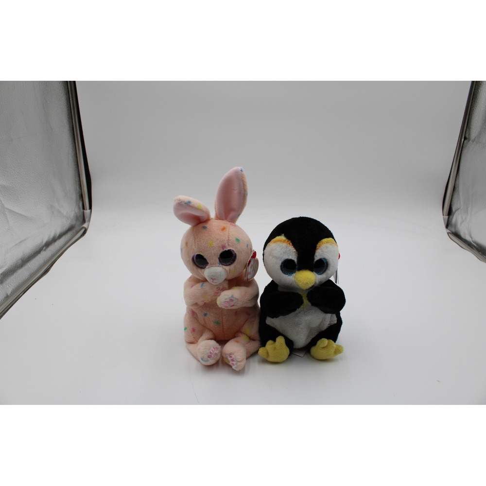 Ty Beanie Bellies Plush Peaches Bunny Neve Penguin Pink Black Multi 2 Piece Set